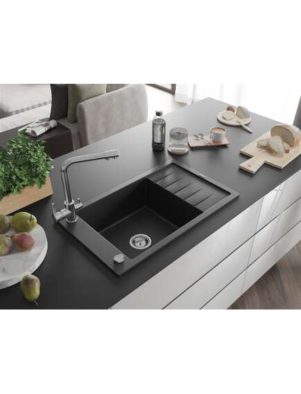 Mexen Elias zlewozmywak granitowy 1-komorowy z ociekaczem i baterią kuchenną Duero, czarny - 6511-77-671600-00, 2 image