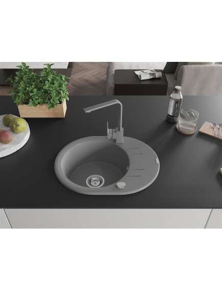 Mexen Kevin zlewozmywak granitowy 1-komorowy z ociekaczem i baterią kuchenną Rita, szary - 6517-71-670300-71, 3 image