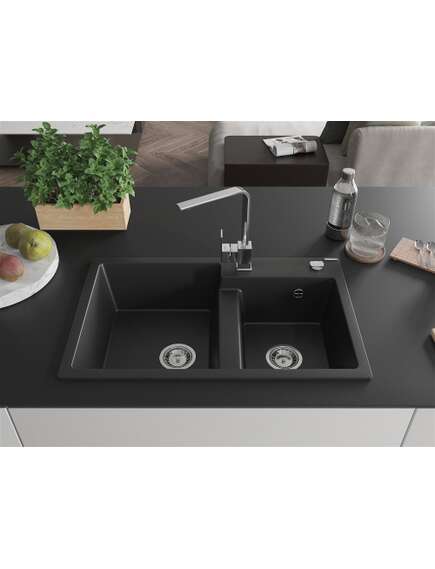 Mexen Tomas zlewozmywak granitowy 2-komorowy z baterią kuchenną Rita, czarny - 6516-77-670300-00, 3 image