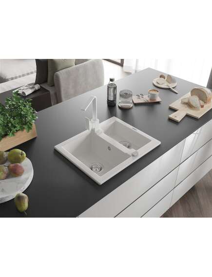 Mexen Carlos zlewozmywak granitowy 1,5-komorowy z baterią kuchenną Rita, biały - 6518-20-670300-20, изображение 2