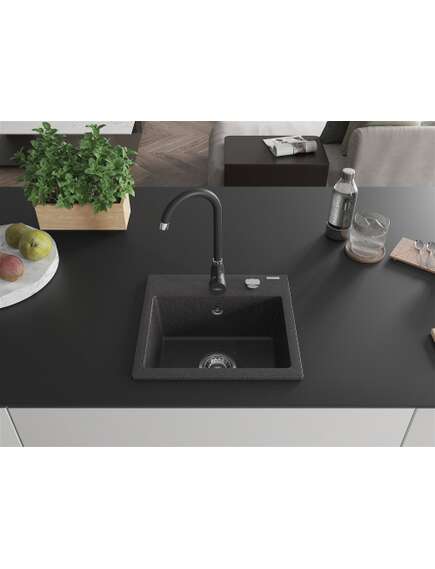 Mexen Milo zlewozmywak granitowy 1-komorowy z baterią kuchenną Telma, czarny nakrapiany - 6505-76-670200-70, изображение 3