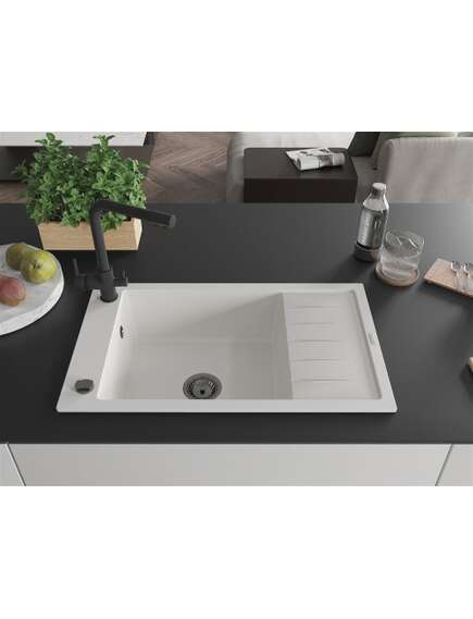 Mexen Elias zlewozmywak granitowy 1-komorowy z ociekaczem i baterią kuchenną Duero, biały - 6511-20-671600-70, изображение 3