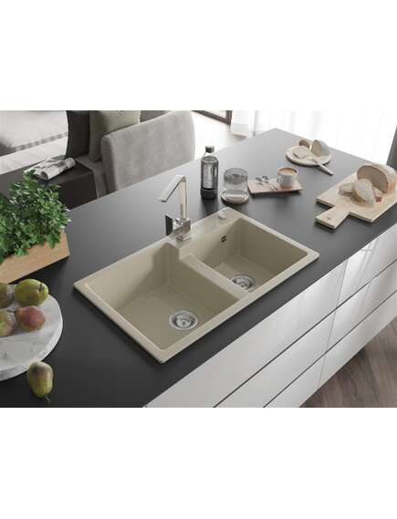 Mexen Tomas zlewozmywak granitowy 2-komorowy z baterią kuchenną Rita, beżowy - 6516-69-670300-00, изображение 2