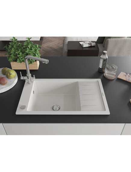Mexen Elias zlewozmywak granitowy 1-komorowy z ociekaczem i baterią kuchenną Duero, biały - 6511-20-671600-00, изображение 3