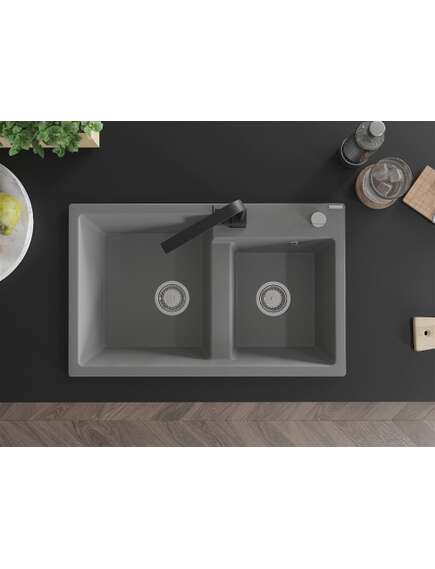 Mexen Tomas zlewozmywak granitowy 2-komorowy z baterią kuchenną Rita, szary - 6516-71-670300-70, изображение 4