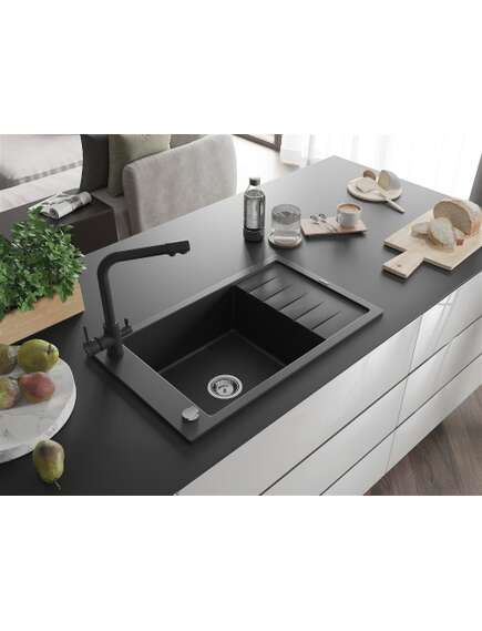 Mexen Elias zlewozmywak granitowy 1-komorowy z ociekaczem i baterią kuchenną Duero, czarny - 6511-77-671600-70, 2 image