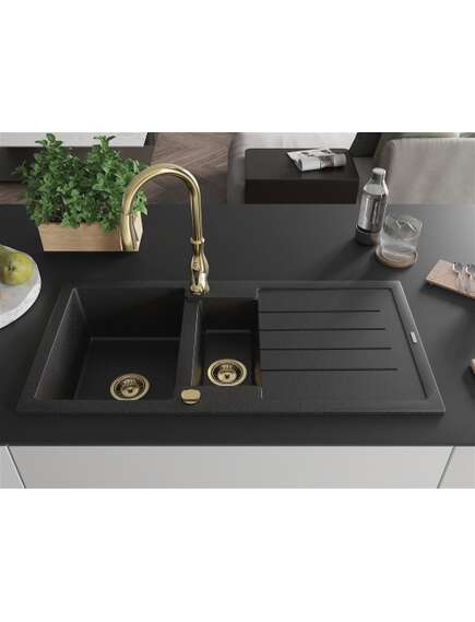Mexen Andres zlewozmywak granitowy 1,5-komorowy z ociekaczem i baterią kuchenną Savita, czarny/srebrny - 6515-73-672601-50, изображение 3