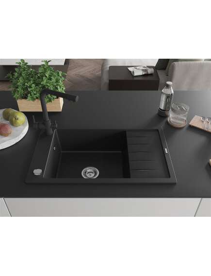 Mexen Elias zlewozmywak granitowy 1-komorowy z ociekaczem i baterią kuchenną Duero, czarny - 6511-77-671600-70, 3 image