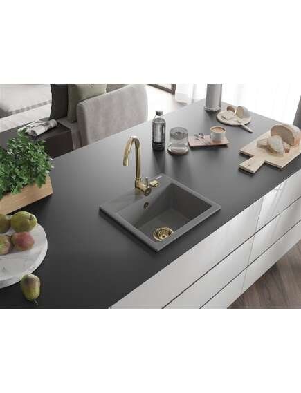 Mexen Milo zlewozmywak granitowy 1-komorowy z baterią kuchenną Telma, szary - 6505-71-670200-50, изображение 2