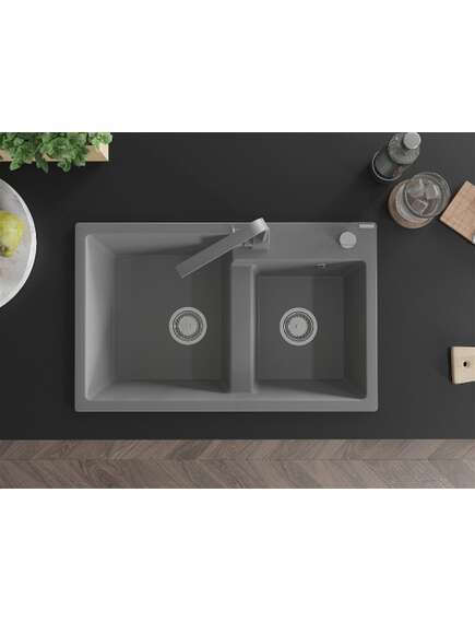 Mexen Tomas zlewozmywak granitowy 2-komorowy z baterią kuchenną Rita, szary - 6516-71-670300-71, изображение 4