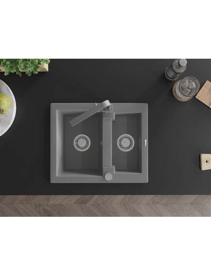 Mexen Carlos zlewozmywak granitowy 1,5-komorowy z baterią kuchenną Rita, szary - 6518-71-670300-71, изображение 4