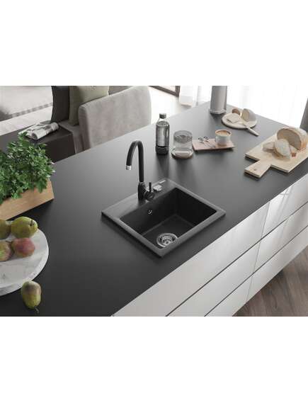 Mexen Milo zlewozmywak granitowy 1-komorowy z baterią kuchenną Telma, czarny nakrapiany - 6505-76-670200-70, изображение 2