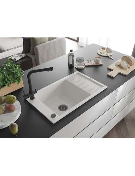 Mexen Elias zlewozmywak granitowy 1-komorowy z ociekaczem i baterią kuchenną Duero, biały - 6511-20-671600-70, изображение 2