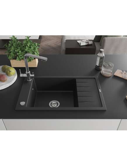 Mexen Elias zlewozmywak granitowy 1-komorowy z ociekaczem i baterią kuchenną Duero, czarny - 6511-77-671600-00, 3 image