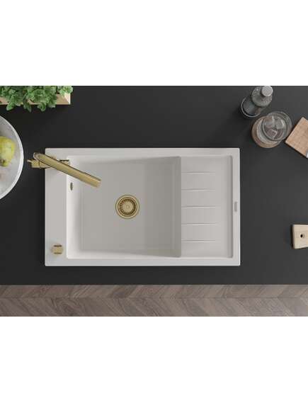 Mexen Elias zlewozmywak granitowy 1-komorowy z ociekaczem i baterią kuchenną Duero, biały - 6511-20-671600-50, изображение 4