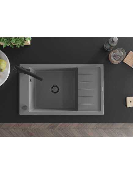 Mexen Elias zlewozmywak granitowy 1-komorowy z ociekaczem i baterią kuchenną Duero, szary - 6511-71-671600-70-B, 4 image