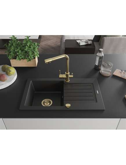 Mexen Pablo zlewozmywak granitowy 1-komorowy z ociekaczem i baterią kuchenną Duero, czarny - 6510-77-671600-50, 3 image