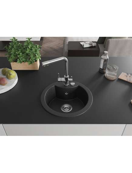 Mexen Diego zlewozmywak granitowy 1-komorowy z baterią kuchenną Duero, czarny/srebrny metalik - 6512-73-671600-00, изображение 3