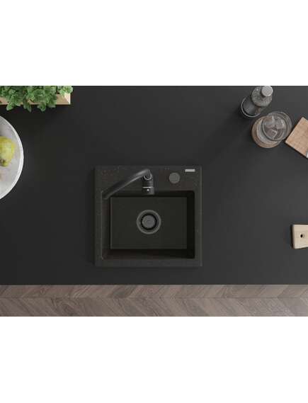 Mexen Milo zlewozmywak granitowy 1-komorowy z baterią kuchenną Telma, czarny/złoty - 6505-75-670200-70-B, 4 image