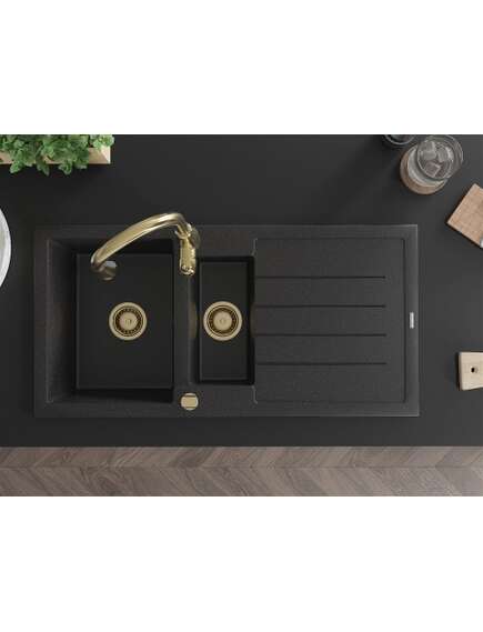 Mexen Andres zlewozmywak granitowy 1,5-komorowy z ociekaczem i baterią kuchenną Savita, czarny/srebrny - 6515-73-672601-50, изображение 4