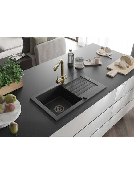Mexen Pablo zlewozmywak granitowy 1-komorowy z ociekaczem i baterią kuchenną Duero, czarny - 6510-77-671600-50-B, 2 image