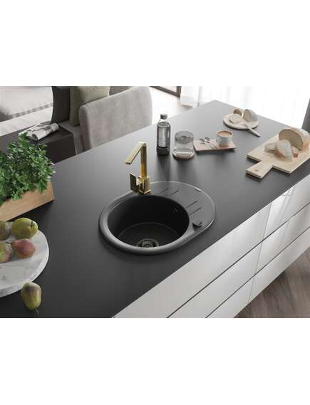 Mexen Kevin zlewozmywak granitowy 1-komorowy z ociekaczem i baterią kuchenną Rita, czarny - 6517-77-670300-50-B, 2 image