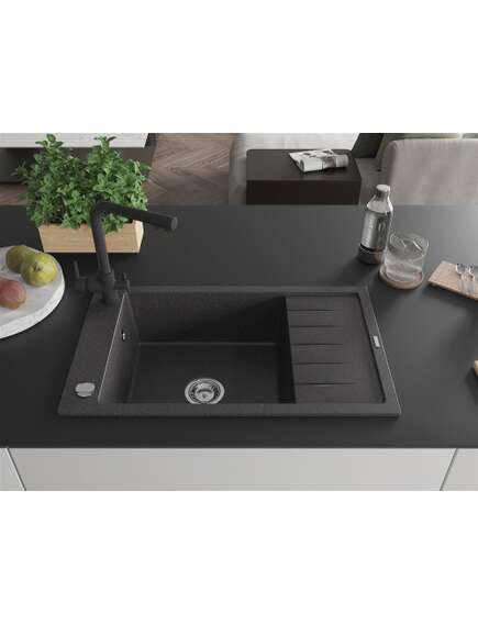 Mexen Elias zlewozmywak granitowy 1-komorowy z ociekaczem i baterią kuchenną Duero, czarny nakrapiany - 6511-76-671600-70, 3 image