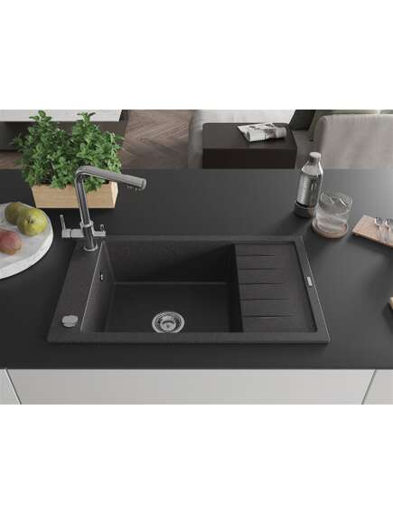 Mexen Elias zlewozmywak granitowy 1-komorowy z ociekaczem i baterią kuchenną Duero, czarny nakrapiany - 6511-76-671600-00, 3 image