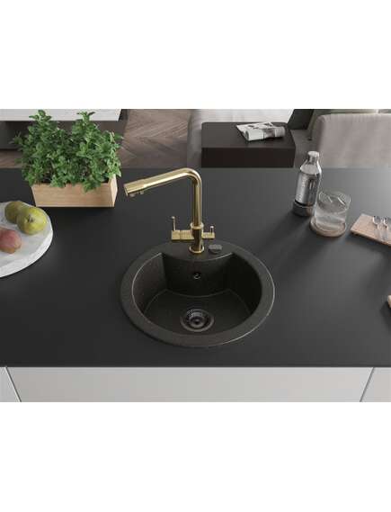 Mexen Diego zlewozmywak granitowy 1-komorowy z baterią kuchenną Duero, czarny/złoty metalik - 6512-75-671600-50-B, изображение 3