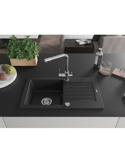 Mexen Pablo zlewozmywak granitowy 1-komorowy z ociekaczem i baterią kuchenną Duero, czarny - 6510-77-671600-00, изображение 3