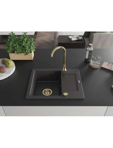 Mexen Enzo zlewozmywak granitowy 1-komorowy z ociekaczem i baterią kuchenną Telma, czarny nakrapiany - 6506-76-670200-50, 3 image