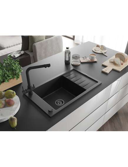 Mexen Elias zlewozmywak granitowy 1-komorowy z ociekaczem i baterią kuchenną Duero, czarny - 6511-77-671600-70-B, 2 image