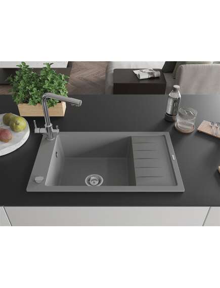 Mexen Elias zlewozmywak granitowy 1-komorowy z ociekaczem i baterią kuchenną Duero, szary - 6511-71-671600-00, 3 image