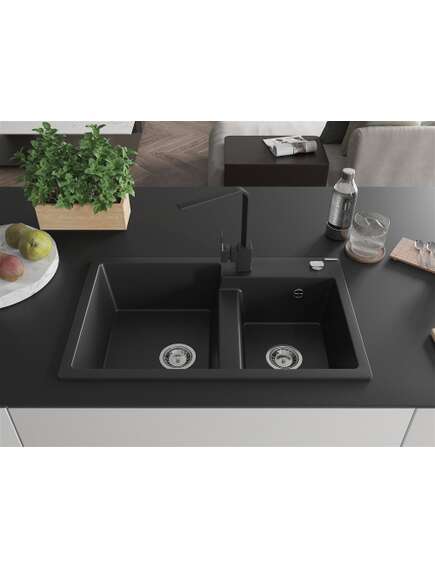 Mexen Tomas zlewozmywak granitowy 2-komorowy z baterią kuchenną Rita, czarny - 6516-77-670300-70, 3 image
