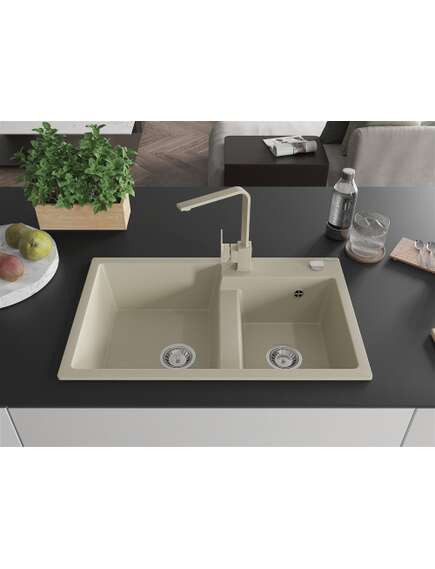 Mexen Tomas zlewozmywak granitowy 2-komorowy z baterią kuchenną Rita, beżowy - 6516-69-670300-69, изображение 3