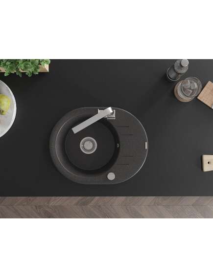 Mexen Kevin zlewozmywak granitowy 1-komorowy z ociekaczem i baterią kuchenną Rita, czarny nakrapiany - 6517-76-670300-00, 4 image