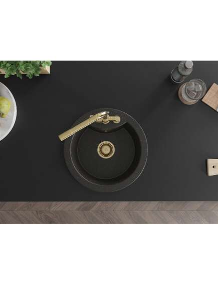 Mexen Diego zlewozmywak granitowy 1-komorowy z baterią kuchenną Duero, czarny/złoty metalik - 6512-75-671600-50, изображение 4