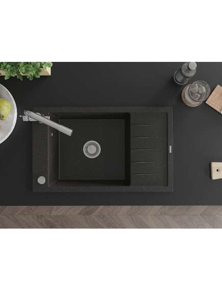 Mexen Elias zlewozmywak granitowy 1-komorowy z ociekaczem i baterią kuchenną Duero, czarny/złoty metalik - 6511-75-671600-00, 4 image