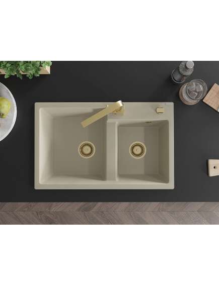Mexen Tomas zlewozmywak granitowy 2-komorowy z baterią kuchenną Rita, beżowy - 6516-69-670300-50, изображение 4