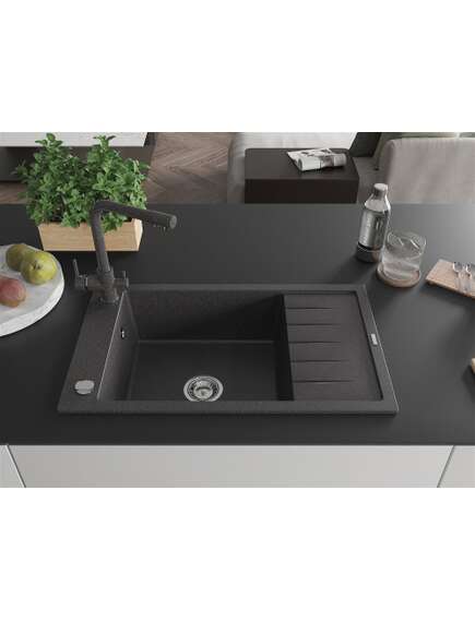 Mexen Elias zlewozmywak granitowy 1-komorowy z ociekaczem i baterią kuchenną Duero, czarny nakrapiany - 6511-76-671600-76, 3 image