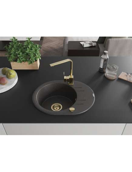 Mexen Kevin zlewozmywak granitowy 1-komorowy z ociekaczem i baterią kuchenną Rita, czarny nakrapiany - 6517-76-670300-50, 3 image