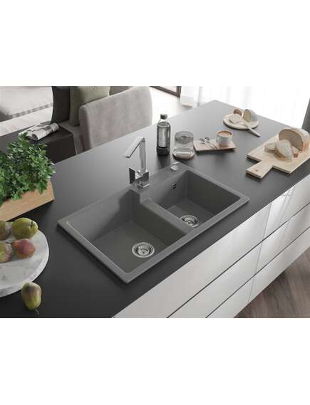 Mexen Tomas zlewozmywak granitowy 2-komorowy z baterią kuchenną Rita, szary - 6516-71-670300-00, изображение 2
