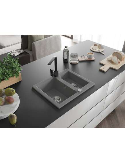 Mexen Carlos zlewozmywak granitowy 1,5-komorowy z baterią kuchenną Rita, szary - 6518-71-670300-70, изображение 2