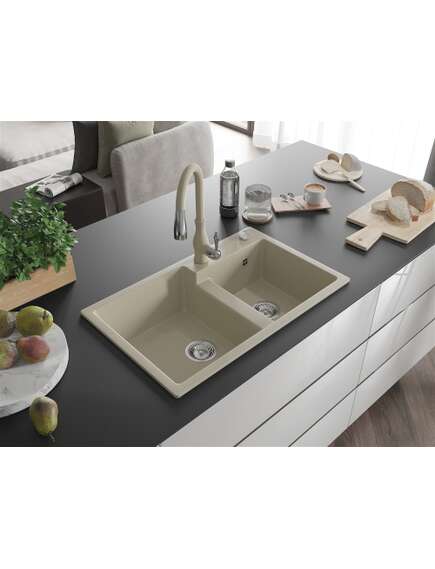 Mexen Tomas zlewozmywak granitowy 2-komorowy z baterią kuchenną Savita, beżowy - 6516-69-672601-69, изображение 2