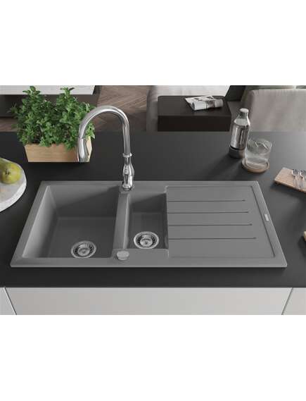Mexen Andres zlewozmywak granitowy 1,5-komorowy z ociekaczem i baterią kuchenną Savita, szary - 6515-71-672601-00, изображение 3