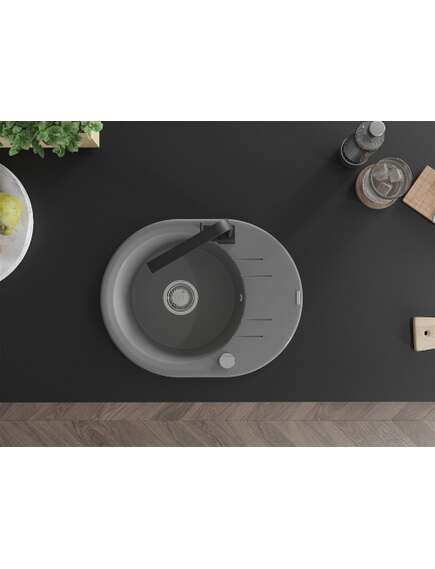 Mexen Kevin zlewozmywak granitowy 1-komorowy z ociekaczem i baterią kuchenną Rita, szary - 6517-71-670300-70, 4 image
