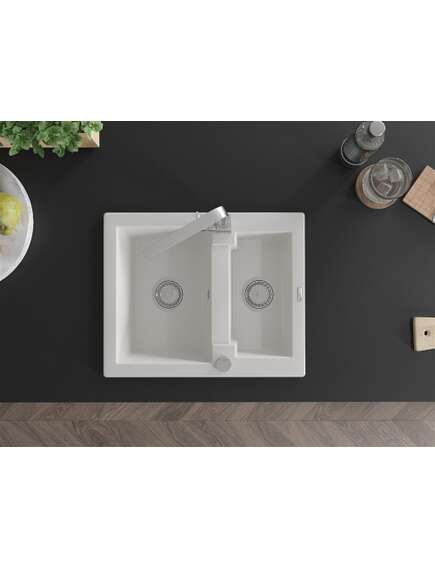 Mexen Carlos zlewozmywak granitowy 1,5-komorowy z baterią kuchenną Rita, biały - 6518-20-670300-00, изображение 4