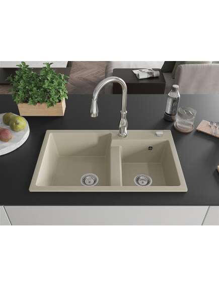 Mexen Tomas zlewozmywak granitowy 2-komorowy z baterią kuchenną Savita, beżowy - 6516-69-672601-00, изображение 3