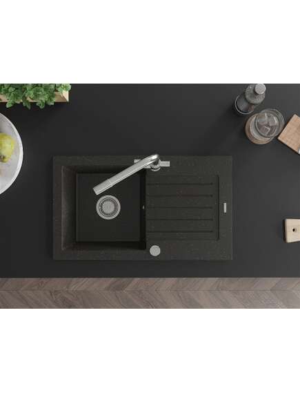 Mexen Pablo zlewozmywak granitowy 1-komorowy z ociekaczem i baterią kuchenną Duero, czarny/złoty metalik - 6510-75-671600-00, 4 image