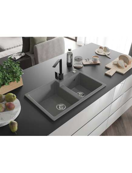 Mexen Tomas zlewozmywak granitowy 2-komorowy z baterią kuchenną Rita, szary - 6516-71-670300-70, изображение 2